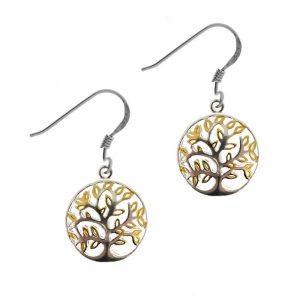 Tree of Life 925 Sterling Silver/GP Drop Earrings