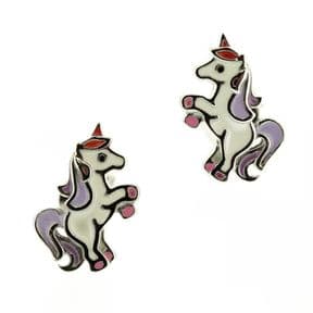 Unicorn Silver and Enamel Stud Earrings