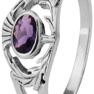 H&Y Scottish Thistle 925 silver ring with amethyst coloured stone