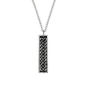 Celtic Interlace Tall Bar Art Pewter Pendant & Chain Engraved With Scotland on Reverse