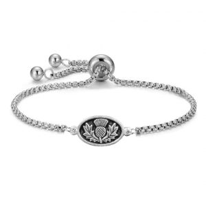Scottish Thistle Pewter Bracelet with Stainless Steel Chain.